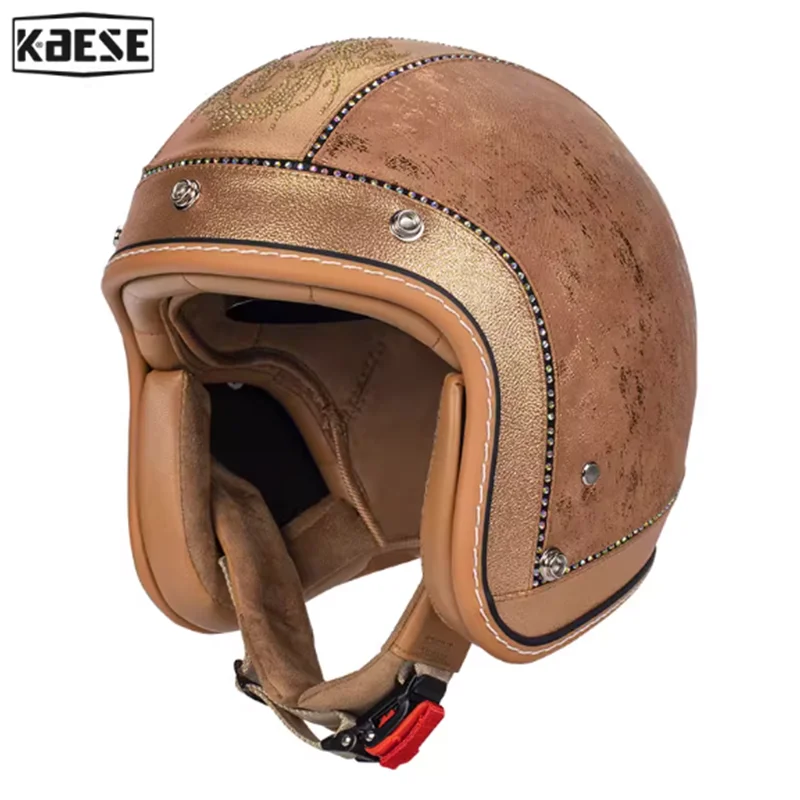 

2025 Новый мотоциклетный шлем 3/4 с инкрустацией бриллиантами, сертифицированный DOT, винтажный цвет, ветрозащитный, подходит для езды на открытом воздухе