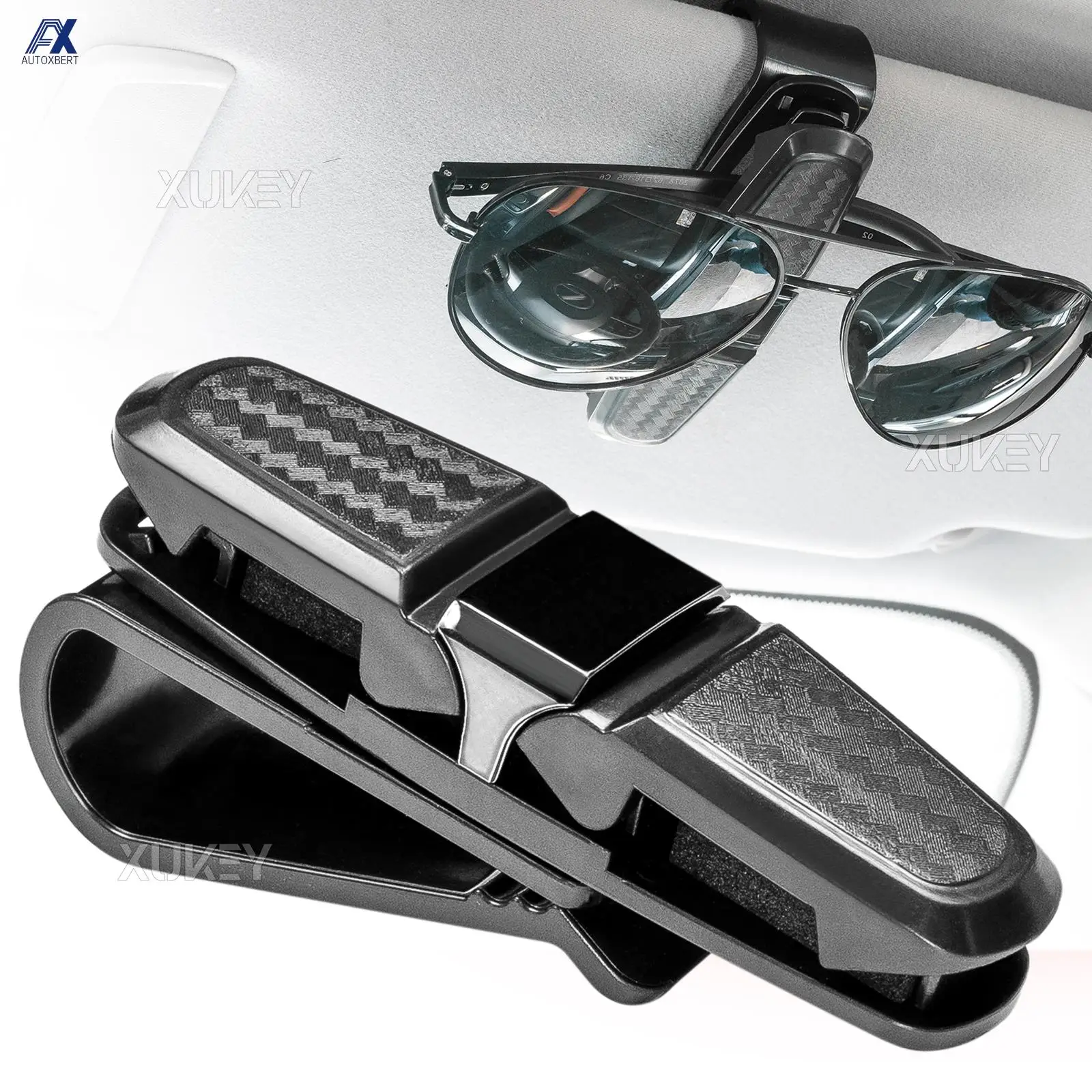 Sunglasses Holder for Universal Car Visor Double-Ends Card Clip 180 Degree Rotational Carbon Fibre Car Accessories Interior