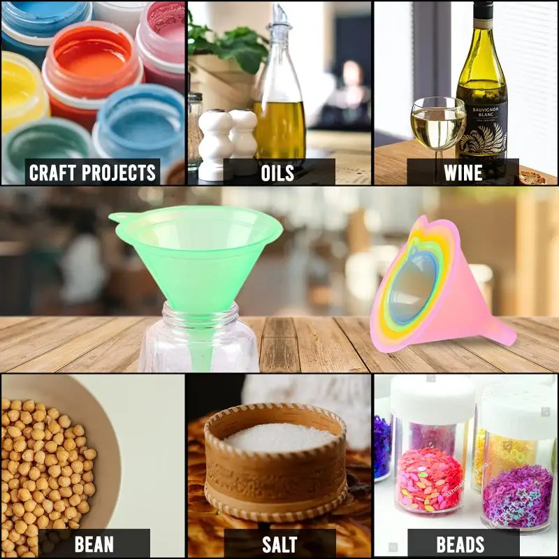 Picture 7: Multi Purpose Color Semi Transparent Plastic Funnel Set 5/6 Pcs Small Funnel Set, Use for Filling Bottles, Cans, Essential Oils