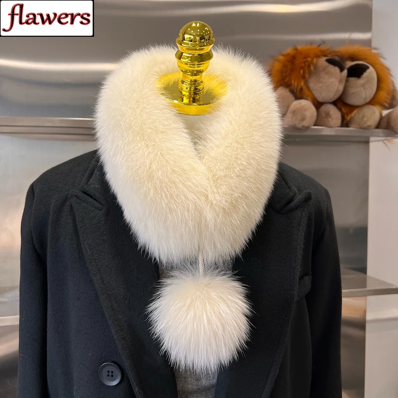 

2024 New Winter Women Real Fox Fur Scarves Natural Fluffy Fox Fur Scarf Lady Warm Good Quality 100% Genuine Fox Fur Muffler