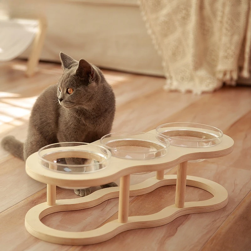 

Pet Supplies Elevated Feeding Water Food Non Spill Dog and Cat Bowls Feeders with Wooden Stand