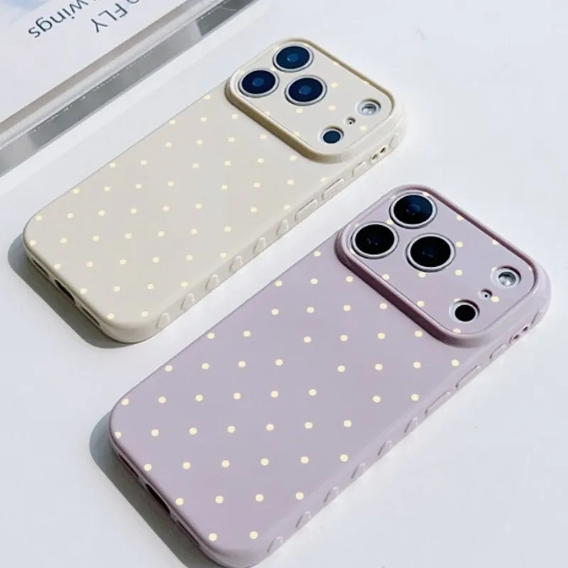 Simple Polka Dot Phone Case For iPhone 17 Pro 16 Plus 15 pro 14 13 Pro Max 12 11 Heart Side Shockproof Soft TPU Cute Girly Cover