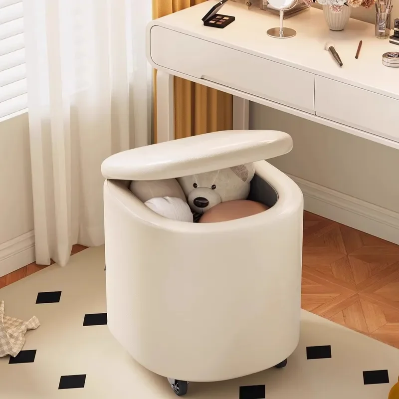 Cream Style Rotating Makeup Stool with Storage Square Low Dresser Chair for Girls Bedroom Nail Art Vanity Seat Factory Direct
