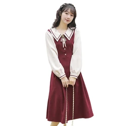 New Autumn Women College Dress Mori Girl Sweet abito a maniche lunghe