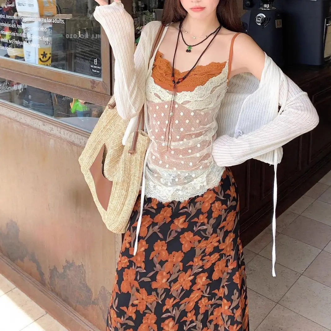 Französisches Fake-Two-Piece-Top mit Polka-Dot-Spitzenbesatz für Damen, Sommer-Oberbekleidung im Pure-Lust-Stil, Figurformendes Hot-Girl-Top