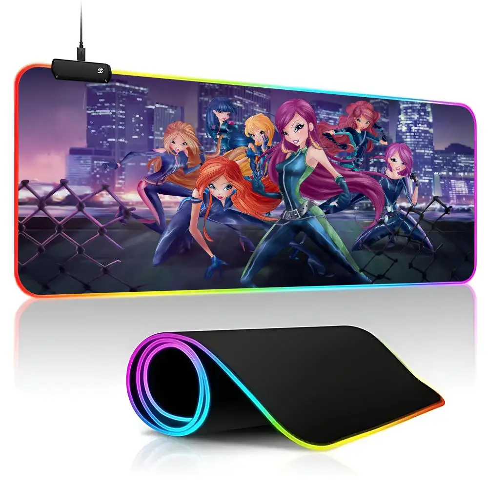 Alfombrilla de ratón para chica Winx Catoon Clubs, alfombrilla de escritorio RGB para Gamer, alfombrilla para teclado, portátiles para videojuegos, alfombrilla LED para ratón, Protector de escritorio, alfombrillas de Anime Mause