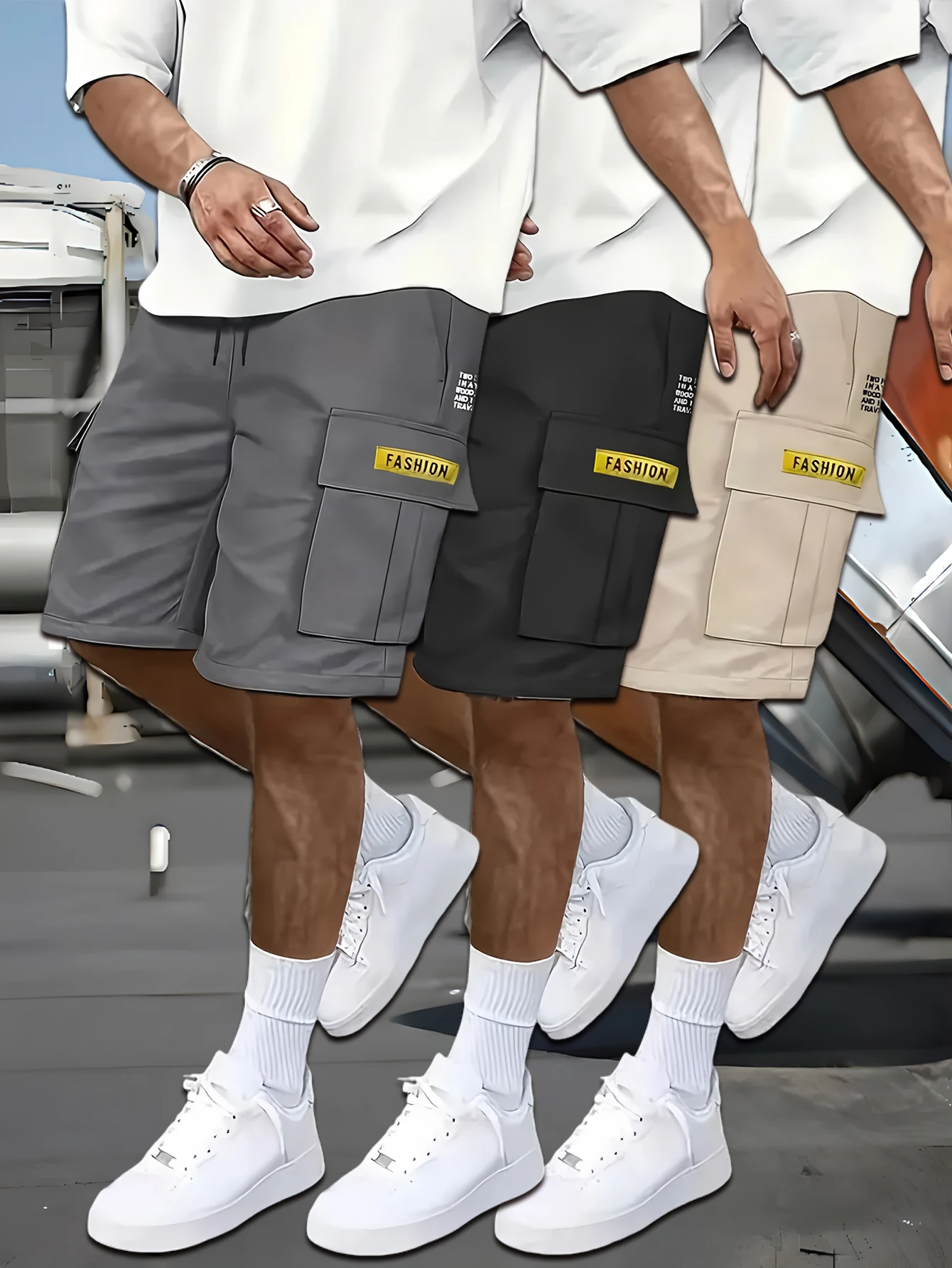 

Men's work shorts; summer comfort; multi-pocket; outdoor leisure sport beach pants; elastic waistband