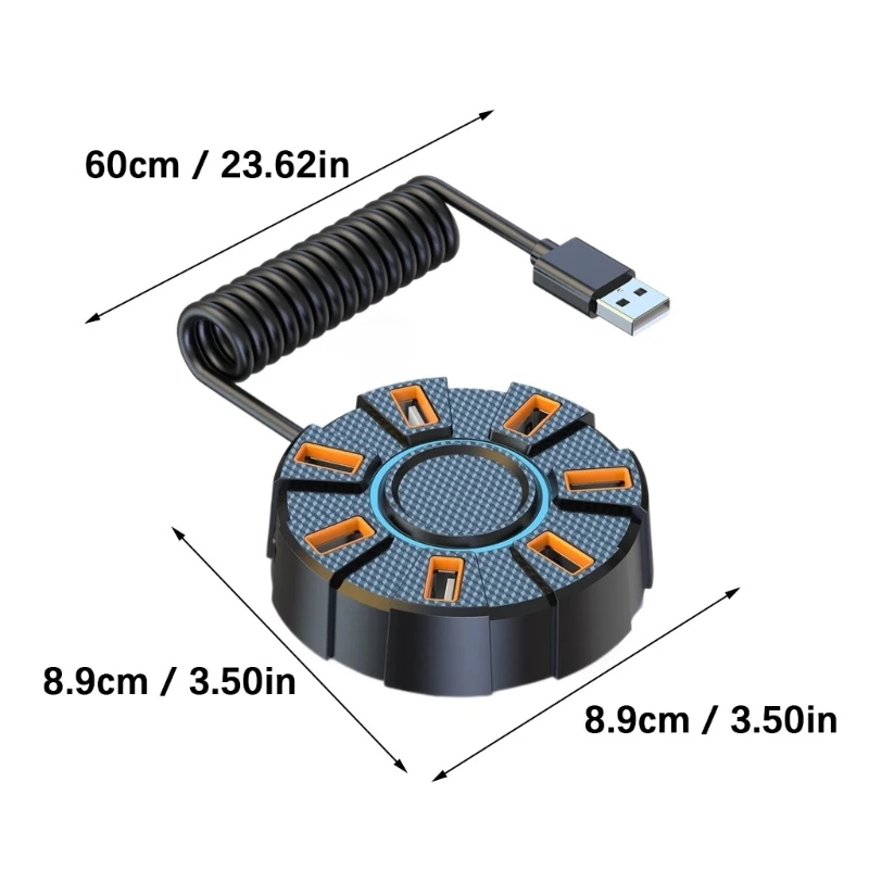  Multiple Port USB 2.0 Hubs 7 Slots Fast Speed Data Transfer 480Mbps With Dynamic RGBs Lighting And Design