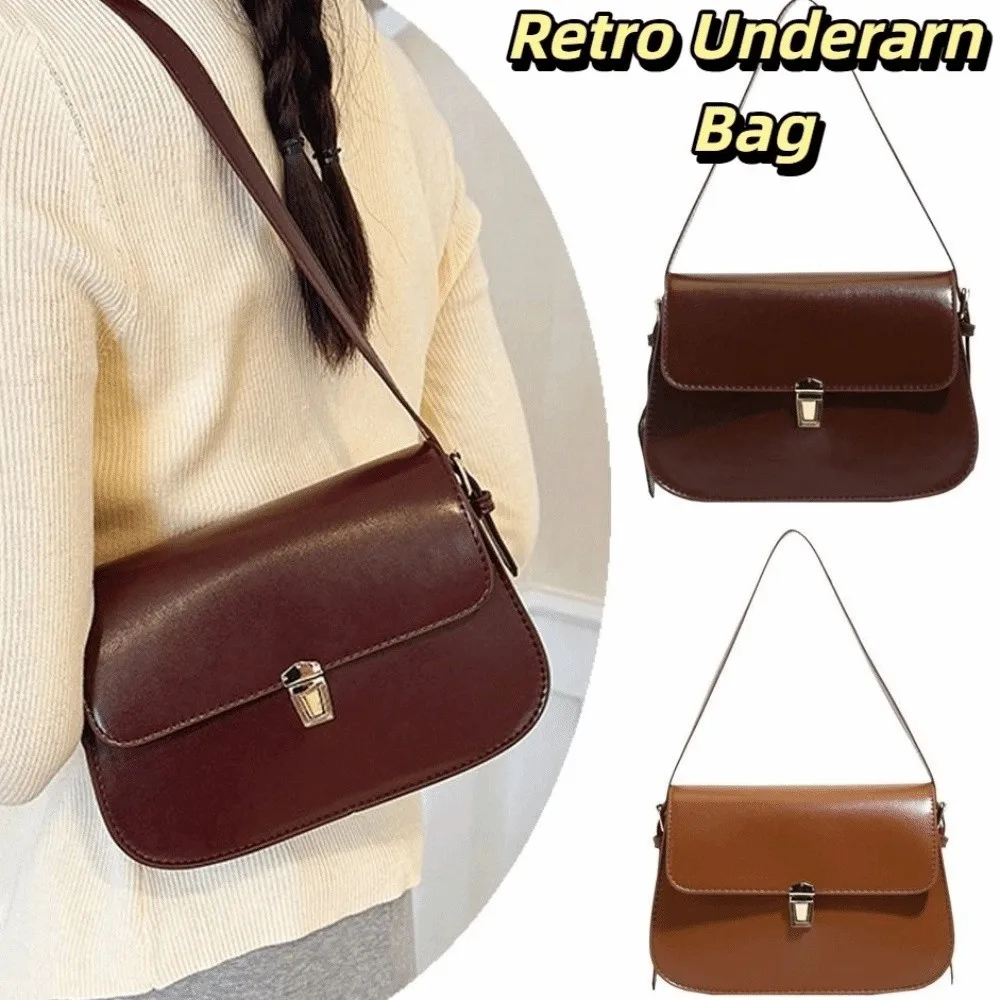 

Fashion Vintage Buckle Shoulder Bag Solid Color PU Leather Retro Underarn Bag Adjustable Leisure Women's Armpit Bag Daily