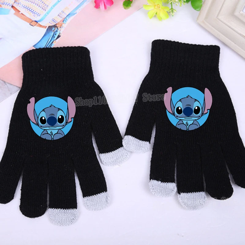 Guantes de punto Kawaii Disney Stitch versión de la pantalla táctil Otoño Invierno lana conducción al aire libre accesorios protectores cálidos