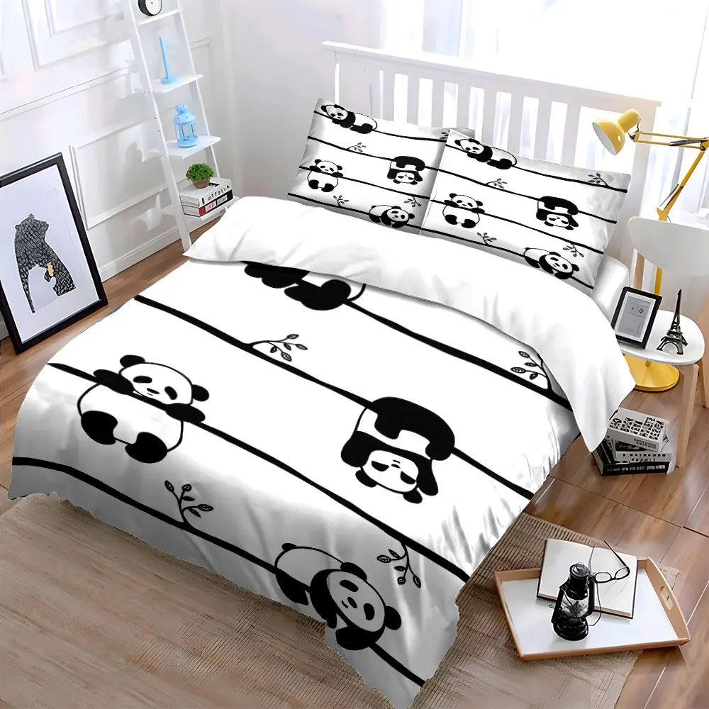 Four pandas on branches Bedding Set for Kids Luxury Gift 3pcs Digital Print Comforter Set Soft Comfortable Breathable
