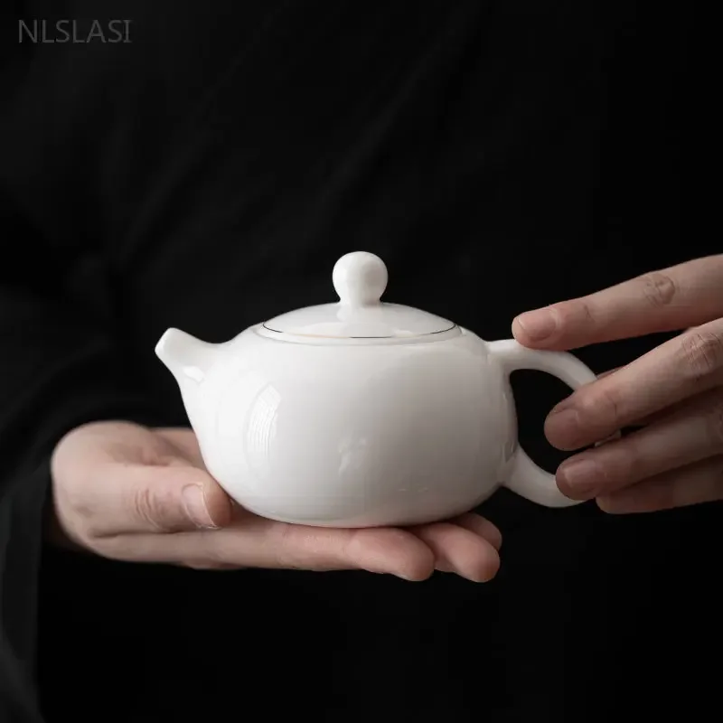 Sheep Fat Jade White Porcelain Xishi Teapot Chinese Tea Set Household Hand-made Tea Pot Ceramic Filter Tea Infuser Beauty Kettle