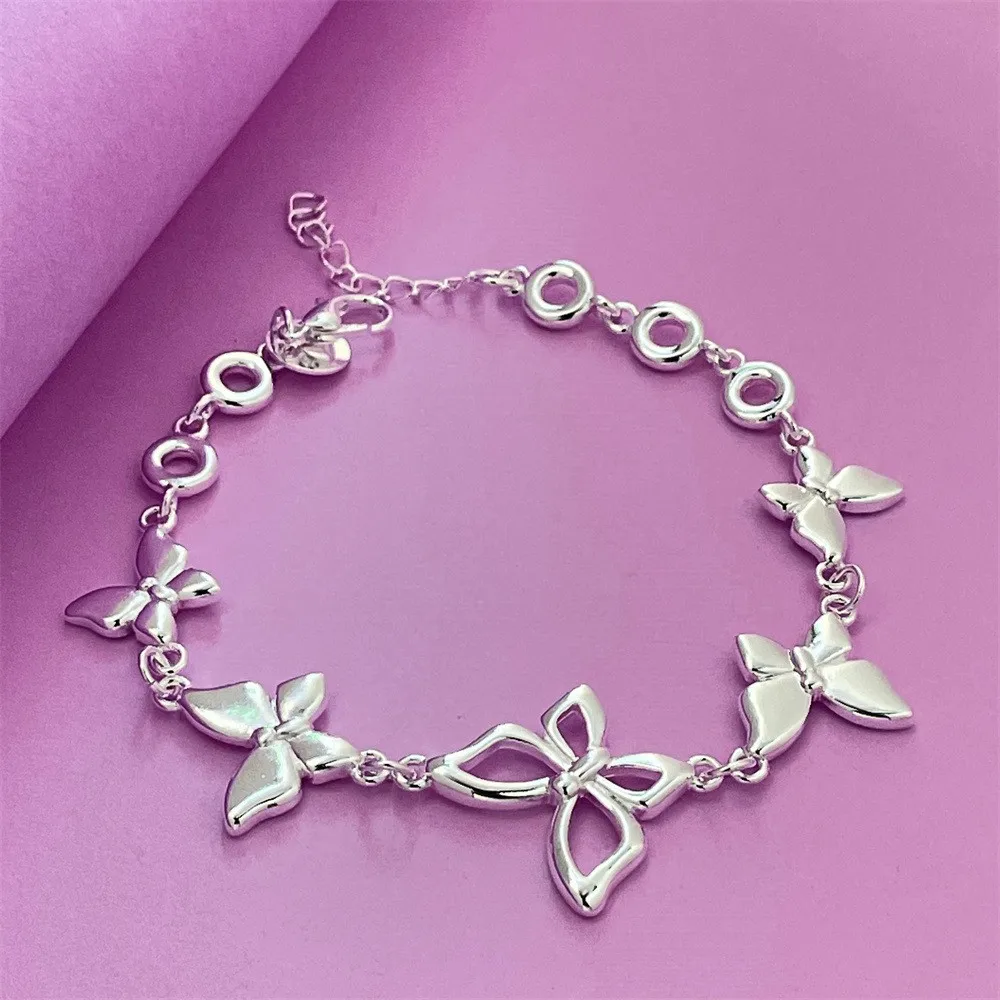 

Luxury 925 Sterling Silver Charm butterfly Bracelet, for women lady party gift Elegant Party Wedding Engagement Jewelry Gift