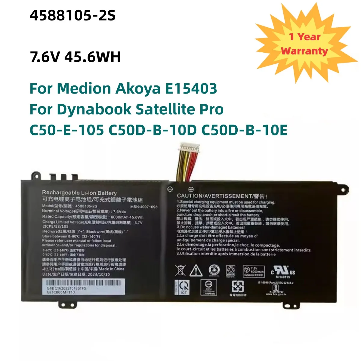 

New 45.6WH 4588105-2S 4588106-2S Battery For Medion Akoya E15403 For Dynabook Satellite Pro C50-E-105 C50D-B-10D C50D-B-10E