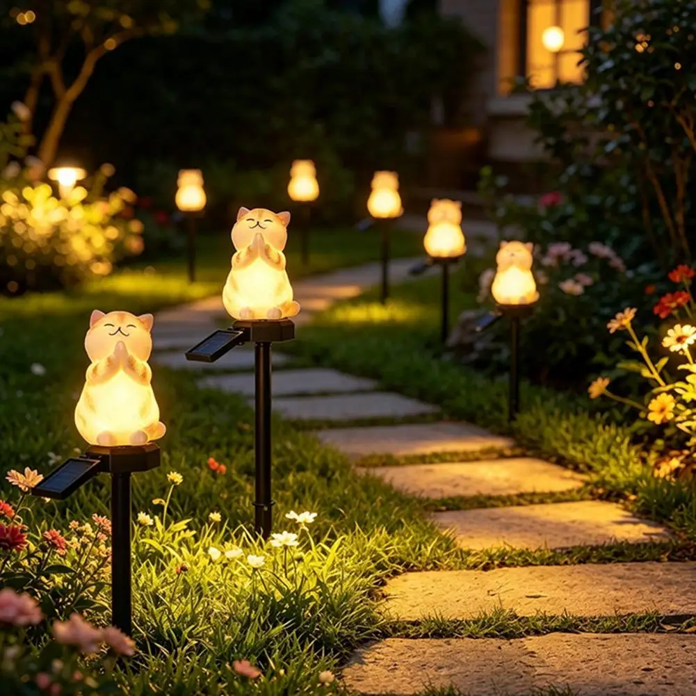 Solar Cat Garden Light, Waterproof Solar Pathway Light Outdoor Cat LED Lamp for Patio Romantic Courtyard Atmosphere Lamps