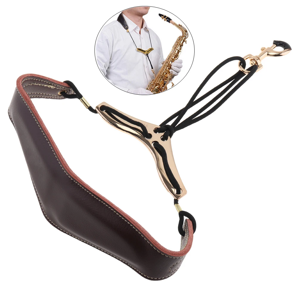 

Натуральная кожа для саксофона на шею ремешок Двойные Плечи из воловьей кожи Регулируемый сценический шейный ремень 2 цвета на выбор
