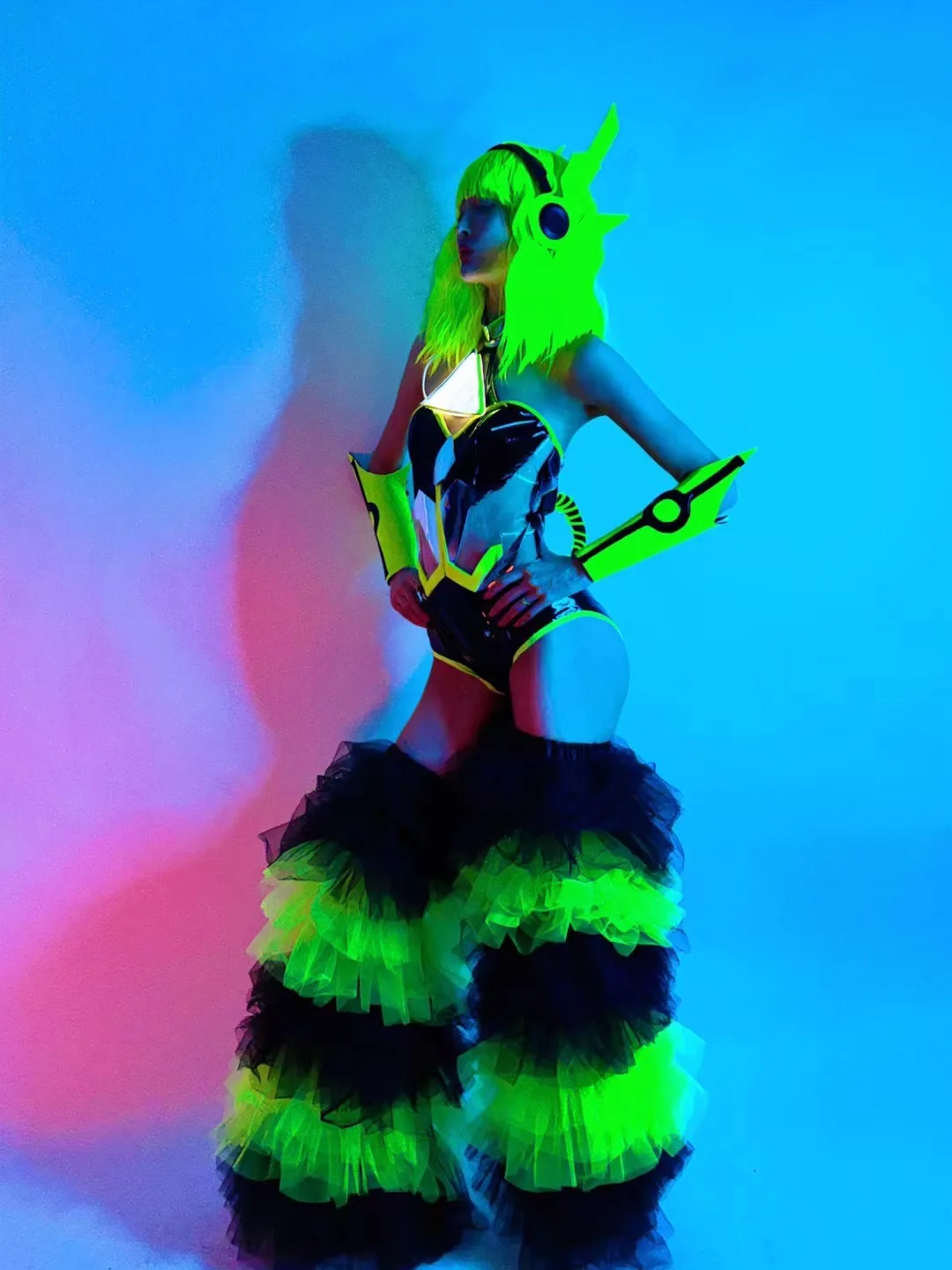 Fluorwidess-Vêtements de danse tricotés avec fouet, costume de batterie sexy, couvre-jambes en gaze, costume de danse pour boîte de nuit, bar, jazz, technologie de document