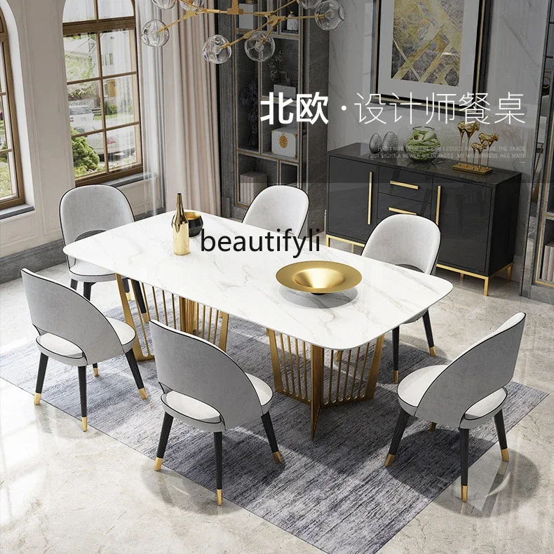 

A13 Light Luxury Dining Tables and Chairs Set Rectangular Marble Metal Table Modern Simple Small Apartment Dining Table