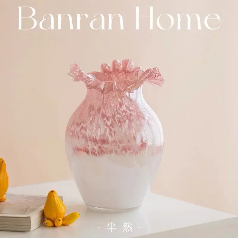 Pink texture gradual change retro French Fenton high art handmade glazed glass vase flower arrangement ornament