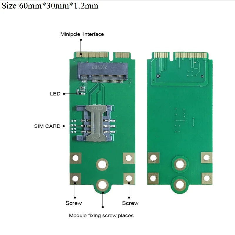 4G 5G M.2 إلى MINIPCIE لوح مهايئ لوحات دارات مطبوعة مع فتحة للبطاقات SIM مناسبة لوحدات المفاتيح 52*30 مللي متر/42*30 مللي متر B