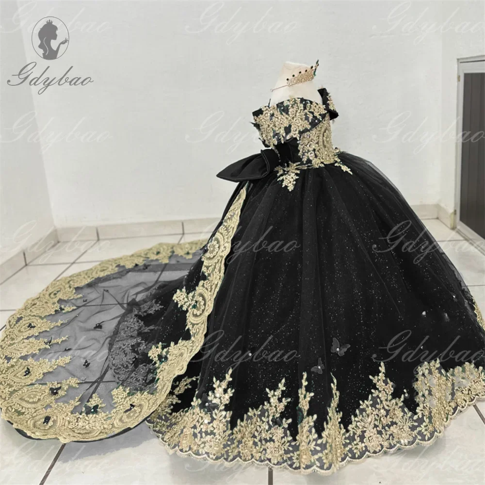 ロイヤルブルーフラワーガールドレス結婚式用弓ゴールデンアップリケ子供の誕生日パーティードレスエレガントな子供ガウンカスタマイズ