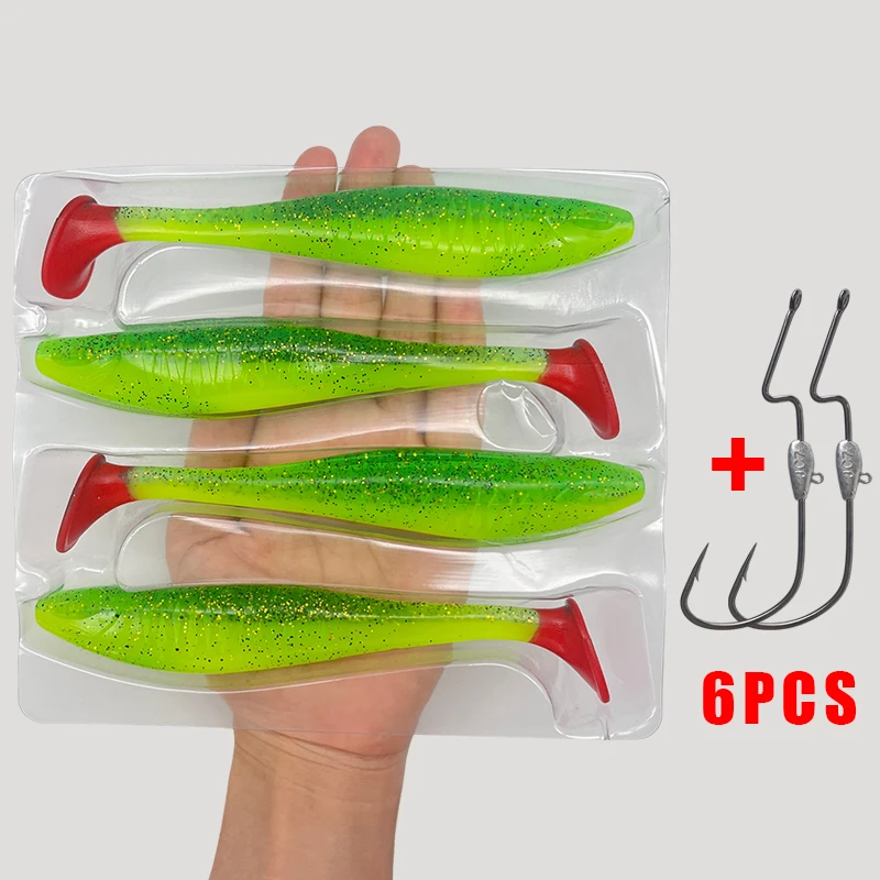 4 Stück weiche Angelköder mit 2 Liple-Haken, einzigartige vibrierende Schwimmaction, gut gefertigte Angelköder für Barsch, Forelle, Crappie Walleye – Detail 7