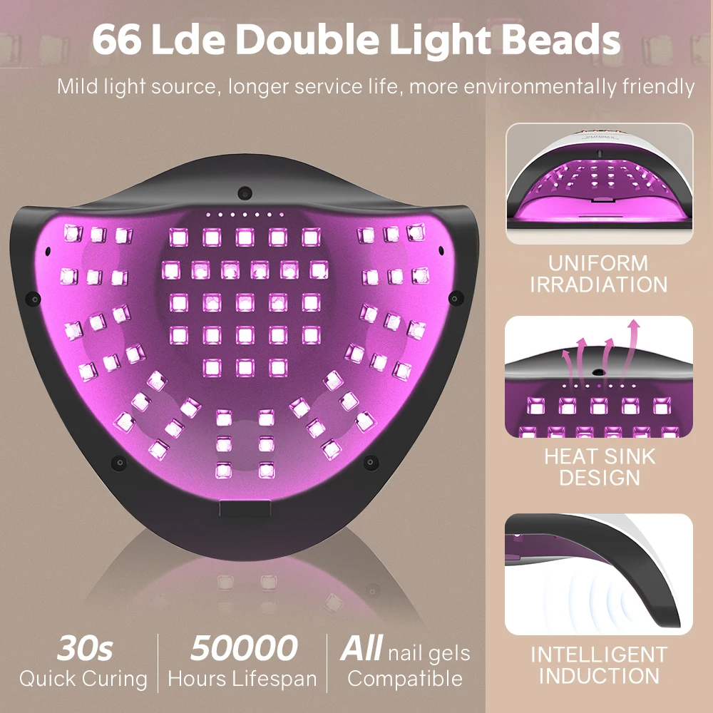 UV LEDネイルドライヤー,280W, 66個のLED,ポータブルデザインランプ,モーションセンサー,マニキュアツール