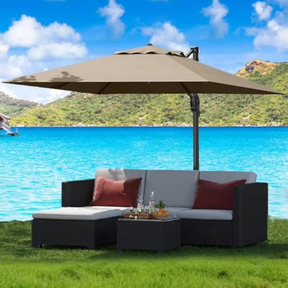 

10' X 10' Large Cantilever Patio Umbrella, Heavy Duty Aluminum Cantilever Offset Outdoor Umbrella with 360-Degree Rotation