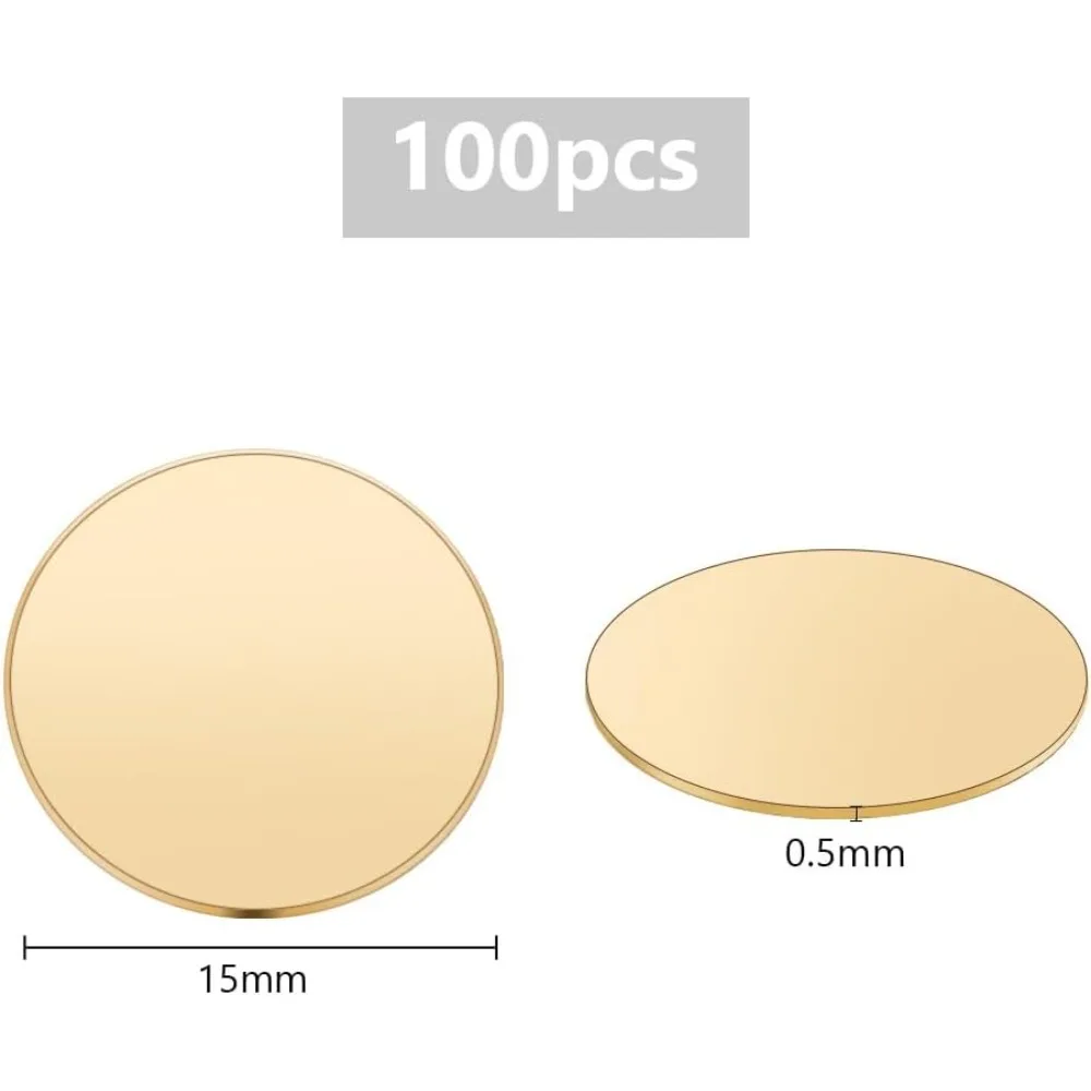 100pcs Metal Stamping Blanks Brass Round Plate 15mm Brass Discs Blank Brass Sheet Engraving Blanks for Crafts Models making kit