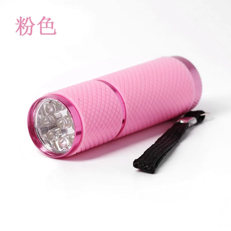 30PCS 9led MINI PU ไฟฉายอลูมิเนียมแบบพกพากันน้ําสีม่วงแห้งแบตเตอรี่เล็บ Enhancement