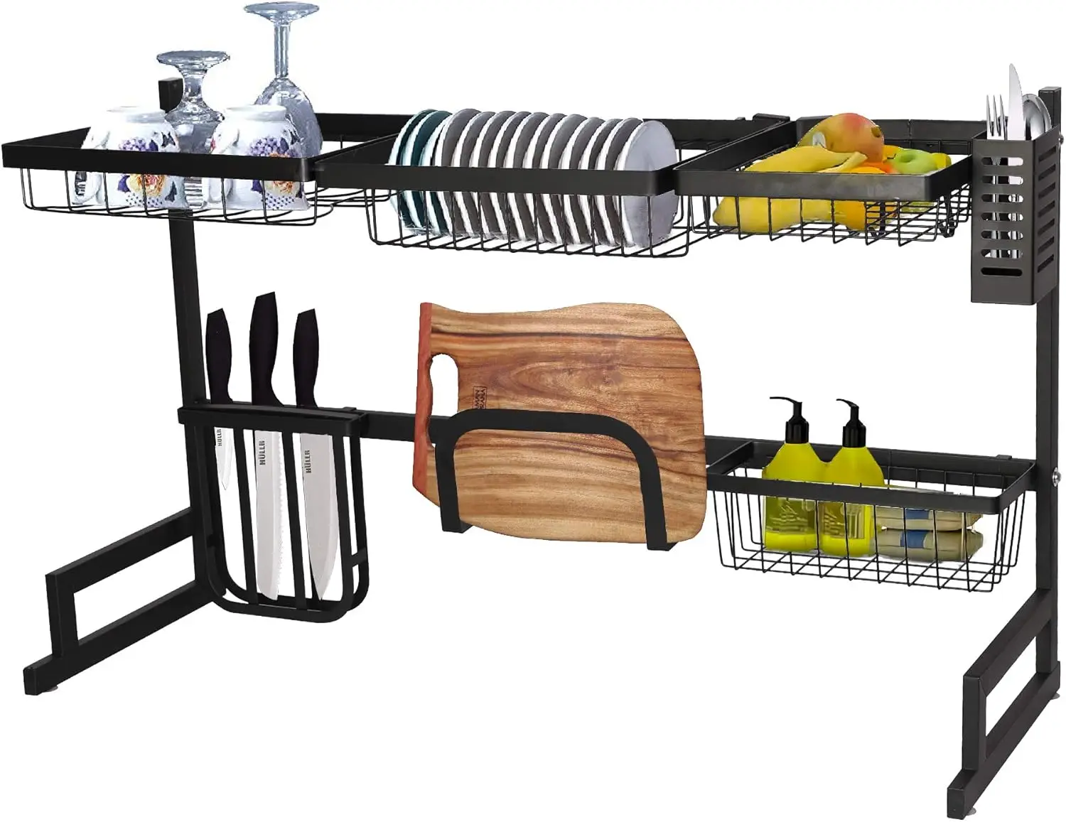 

Dish Drying Rack Over The Sink, 2-Tier Dish Drainer Stainless Steel with Cutting Board and Sponge Holder, Space Saving Dish Drai