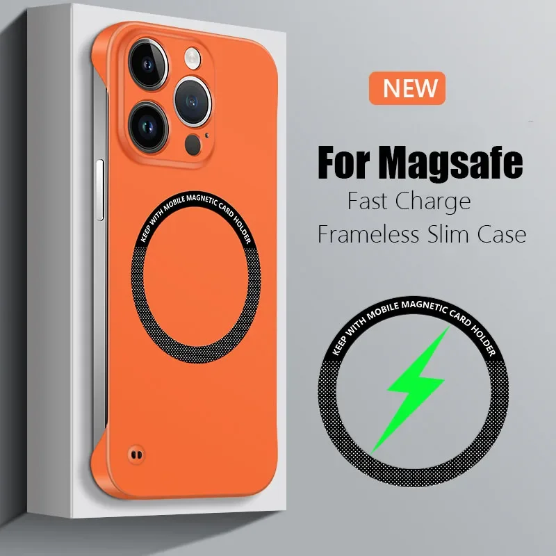 Funda magnética sin marco para Magsafe Slim para iPhone 16 13 12 15 Pro Plus Max X XS Max XR, funda trasera dura de carga inalámbrica