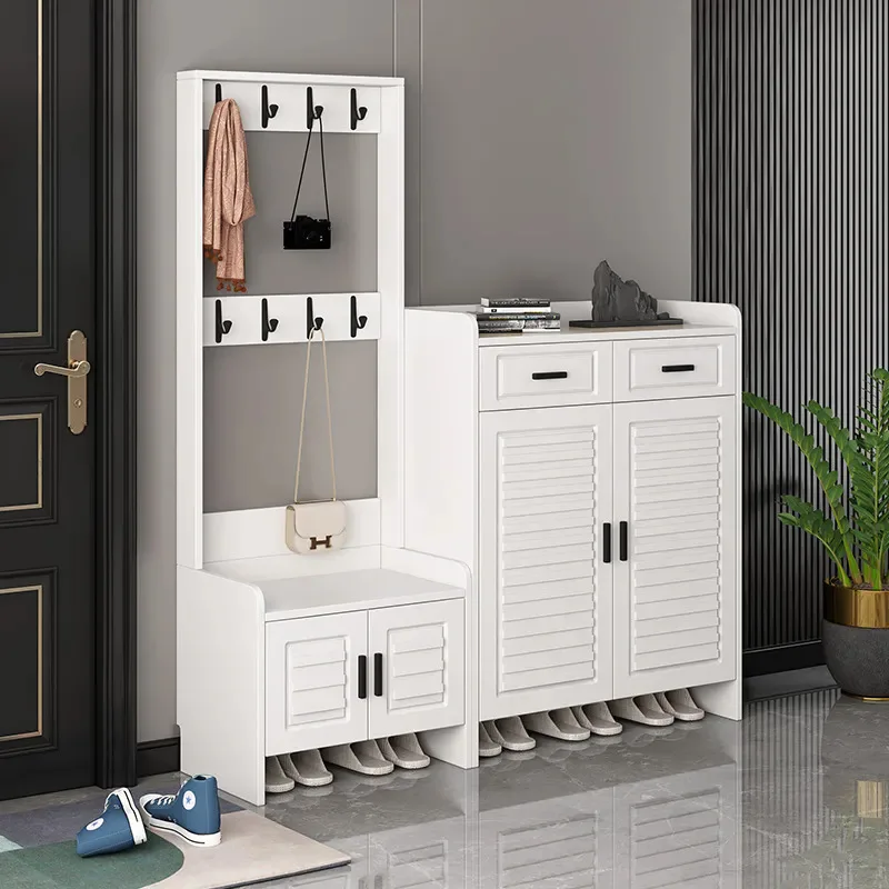 Enter the door shoe cabinet simple modern large-capacity locker coat rack shoe changing stool integrated white new foyer cabinet