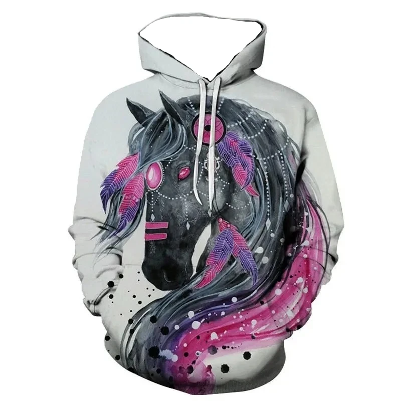 الخريف الرجال مقنعين البلوز ثلاثية الأبعاد مطبوعة الحيوان الحصان طباعة طويلة الأكمام البلوز عادية البلوز Harajuku الشارع الشهير #6