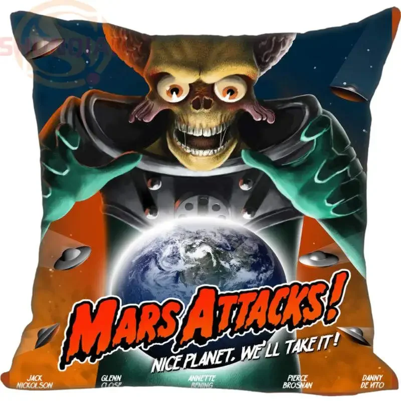 Custom Pillow Case Mars Attacks! Monsters Aliens Square Pillowcases Zipper Home Decoration 35x35cm 40x40cm