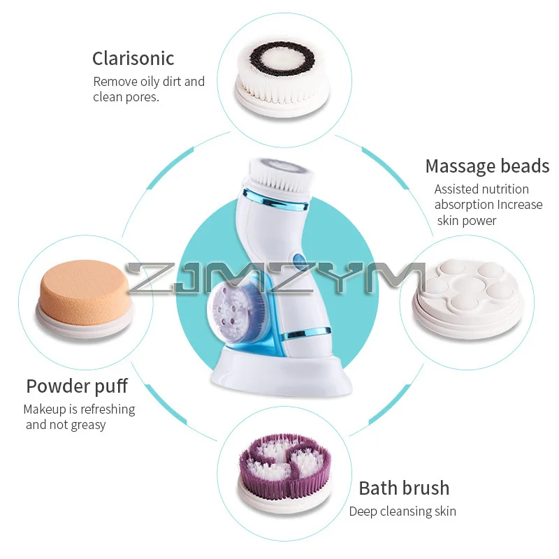 فرشاة تنظيف الوجه الكهربائية القابلة لإعادة الشحن ، جهاز تنظيف الوجه المسام ، العناية بالبشرة ، التدليك ، 4 في 1