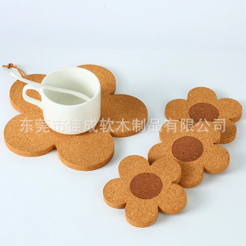 Flower Hanging Cute Coasters for Drinks Absorbent&Reusable Coaster Set Cork Flower Shape Coasters for Coffee Tea Cup Mat 코스터