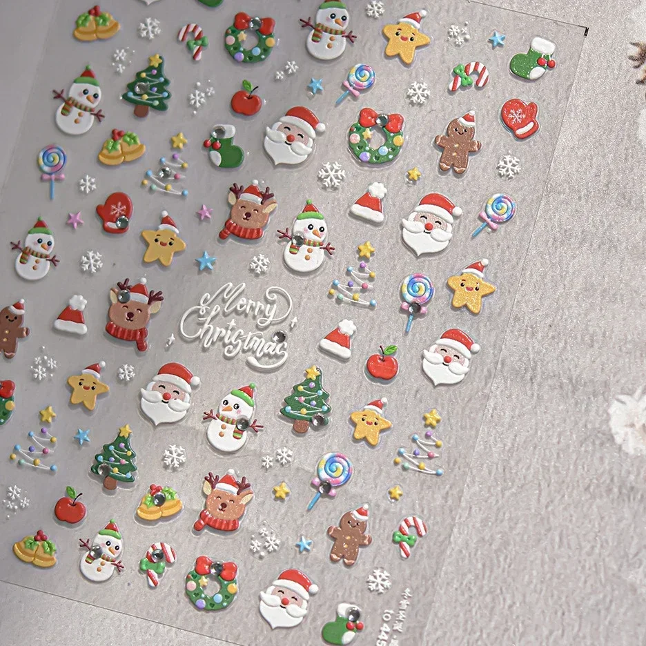 Winter Snowflake Apple Santa Claus Gingerbread Lollipop Crystal Bow Elk Christmas Tree Star Man Nail Art Stickers Manicure Decal