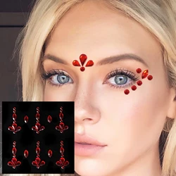 Viso rosso goccia d'acqua gemme tatuaggi temporanei occhio sopracciglio strass lacrime gioielli trucco adesivo puntini lucidi gioielli Nail Art Party