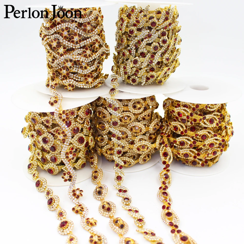 New Gold crystal ribbon colorful applique Rhinestone Trim Chain for women shoes bags clothing decoration accessories ML183-193