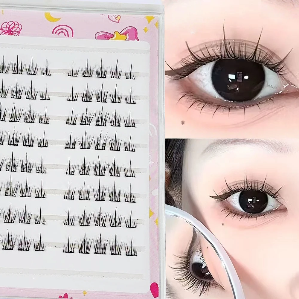 80 クラスタのひまわり型ナチュラルつけまつげ - 8 列の大容量、接着剤不要/非粘着設計