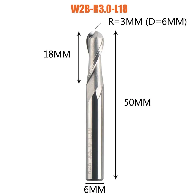 Dreanique 1Pc Carbide Kogelneus Einde Frees 2 Fluiten R0.5-R4.0 Einde Molen Router Bit Voor Hout En Aluminium W2b