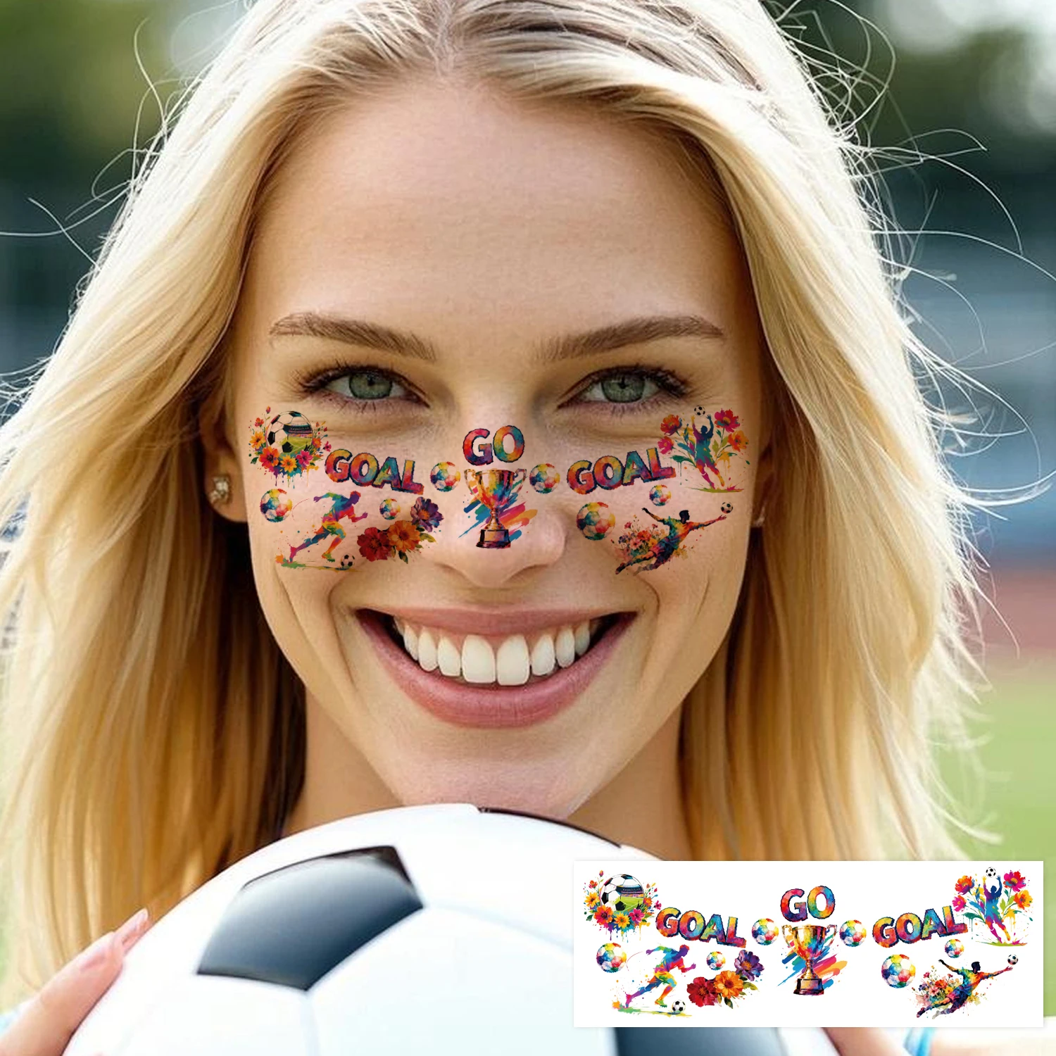 สติ๊กเกอร์ลายรอยสักชั่วคราวรูปฟุตบอล 8 แผ่น สำหรับตกแต่งงานวันเกิด ของชำร่วย ของตกแต่ง ฟุตบอลโลกยุโรป