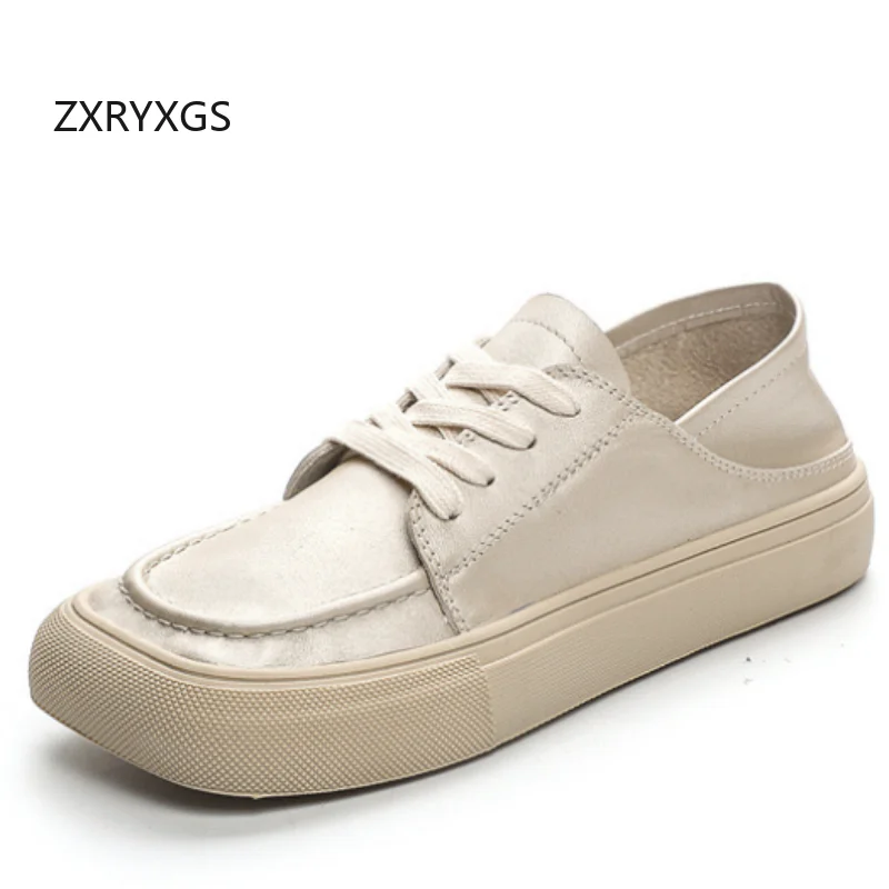 

ZXRYXGS 2025 кроссовки из воловьей кожи с квадратным носком и перекрестными ремешками, удобные повседневные трендовые кроссовки на плоской подошве, женская дорожная обувь