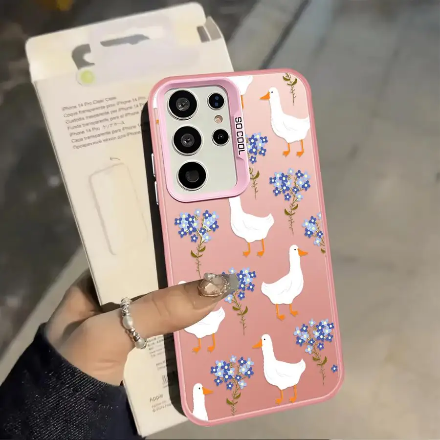 Case for Samsung Galaxy A35 A31 A12 A26 A15 A16 A17 A20s A34 A13 A14 A21s A23 A24 A25 Phone Cover Cartoon Duck Flower 