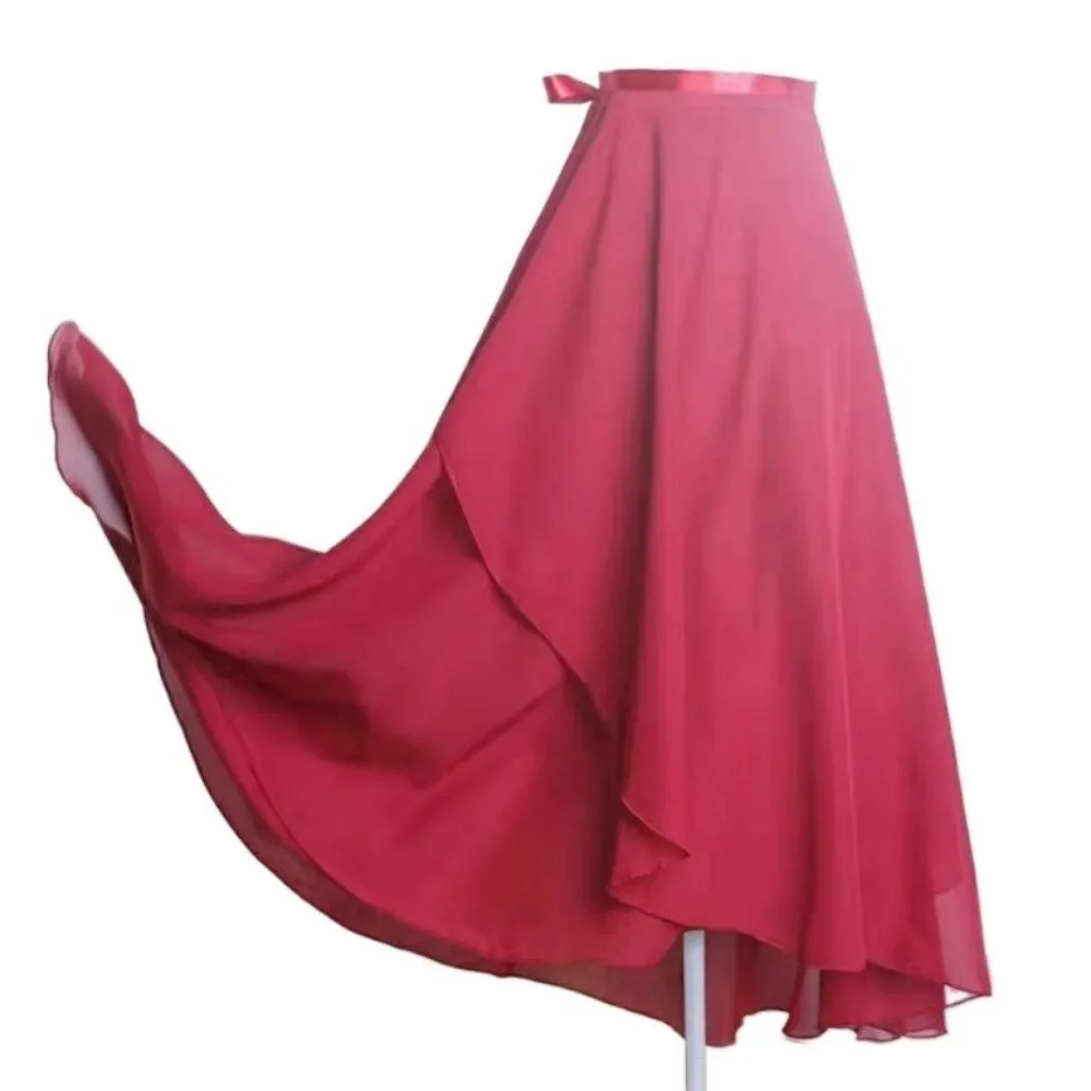 Falda de Ballet larga con lazo, vestido de baile de Color puro, falda larga de gasa para baile, accesorios de baile, bufanda envolvente, falda tutú de Ballet de hadas