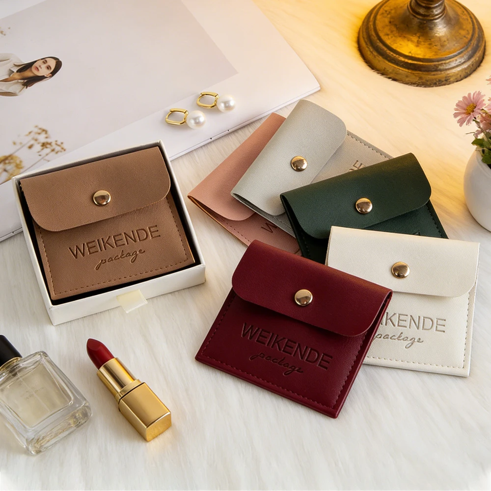 

50pcs Leather Button Pouch Small Ring Earring Necklace Package Birthday Favor Candy Gift Bag Personalized Logo Jewelry Packaging