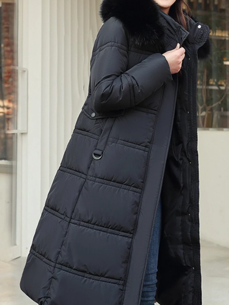 جديد في الشتاء جديد أسفل القطن سترات المرأة X-طويلة فو الفراء طوق وسادة مبطنة سميكة فضفاضة كبيرة الحجم وسادة مبطنة