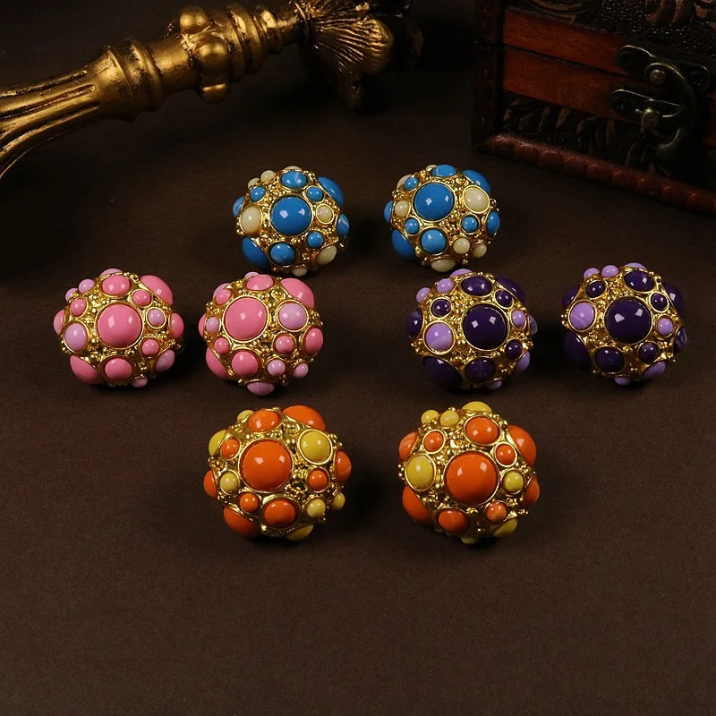 

French Vintage Resin Earrings,Colorful Jelly Sphere Clip-Ons, Sweet Romantic Elegance