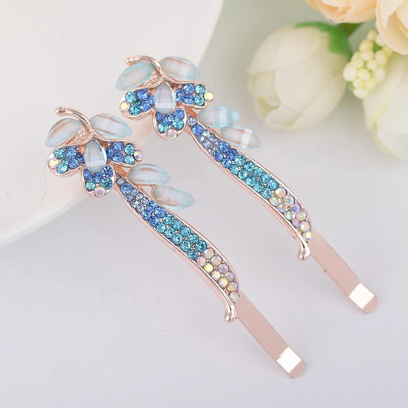 EASYA Beautiful Rhinestone Leaf Hairpin Hair Accessories Ornaments Fashion Crystal Hairgrips Gift For Women Girls